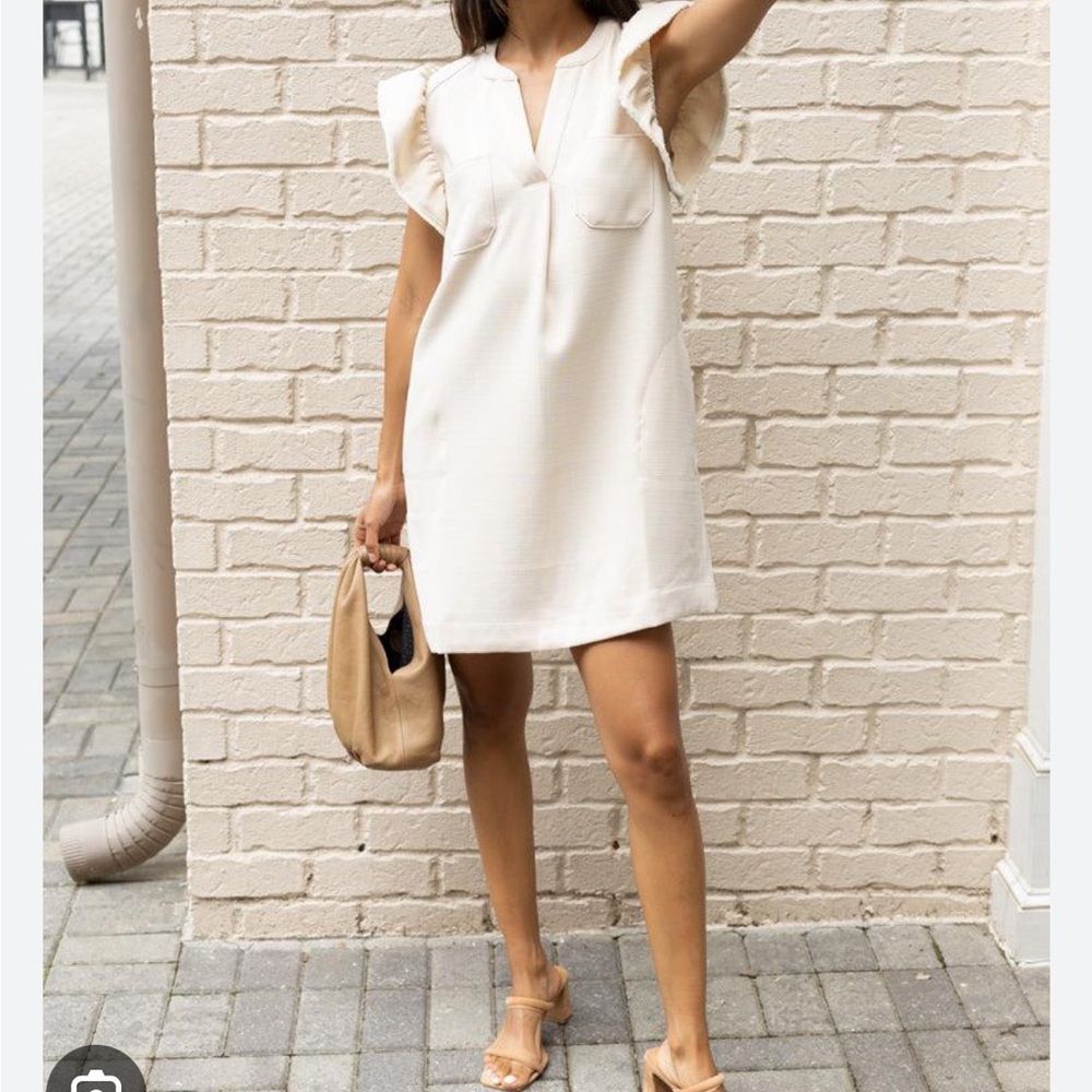 THML Winona Flutter Sleeve Dress-Cream. Size S